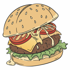 burger and fries vector illustration