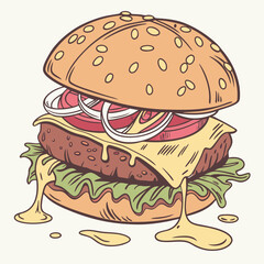 burger and fries vector illustration