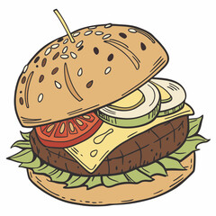 burger and fries vector illustration