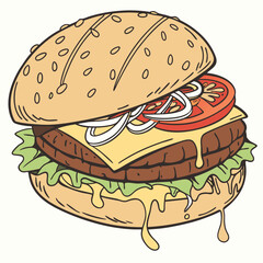 burger and fries vector illustration