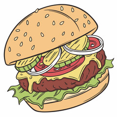 burger and fries vector illustration