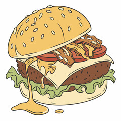 burger and fries vector illustration