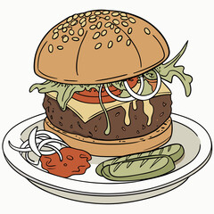 burger and fries vector illustration
