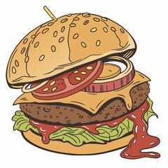 burger and fries vector illustration