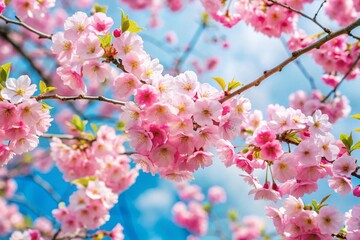 Fototapeta premium A tree with pink flowers is in the middle of a blue sky