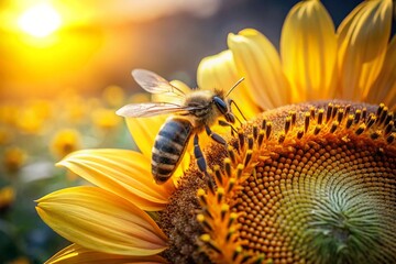 A bee is on a yellow flower