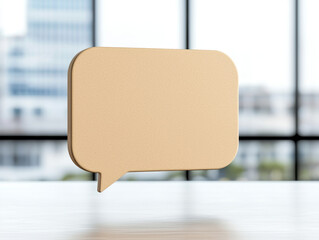 Empty speech bubble mockup in modern office setting for text input