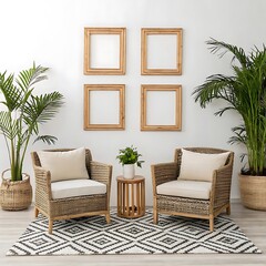 Wicker Chairs and Table on Patio, Picture Frames