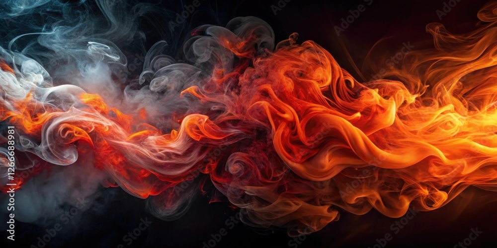Leinwandbilder Abstract fiery and smoky swirls, a dramatic blend of intense orange and cool gray hues, creating a visually striking and dynamic composition for design projects.
