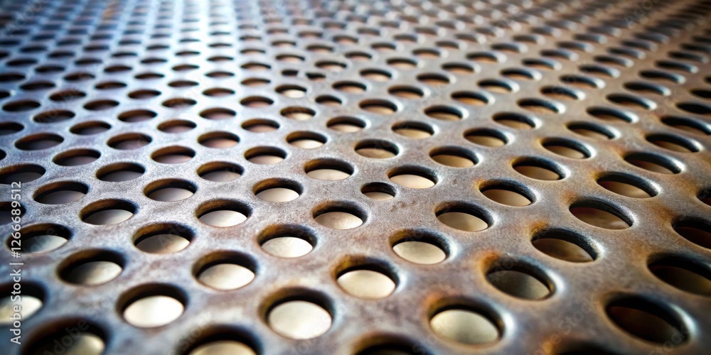 Fototapete a detailed close-up of a perforated metal sheet with a distinctive pattern and subtle textural varia