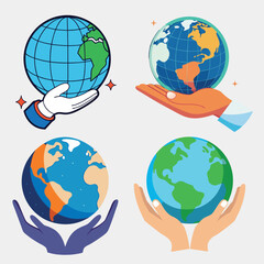 Four Hands Holding Earth Globes, Representing Global Unity and Care