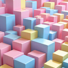 Pastel-colored cubes on a geometric background in an abstract 3D render motion design looping video