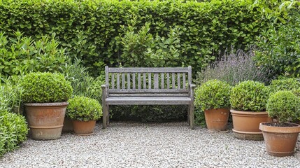 Fototapeta premium Serene Garden Bench Scene: A Tranquil Garden Escape