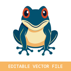 Cartoon frog, cute water animals, green amphibia.