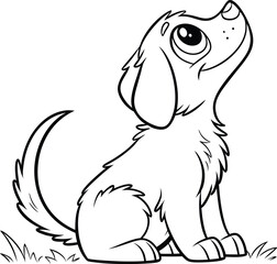 Adorable Cartoon Puppy Looking Up, Black and White Line Art