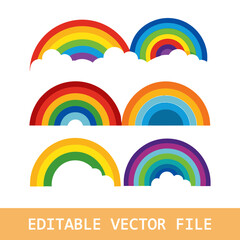 Cute rainbows with clouds, stars and hearts, scandinavian rainbow doodles. Colorful nursery doodle, kids fashion fabric print, childish boho elements vector set