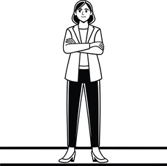 Confident Woman Professional Portrait Business Attire, Arms Crossed, Powerful Pose
