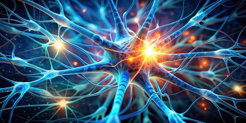 Illuminated Neural Network Microscopic View of Complex Interconnected Axons and Dendrites Transmitting Signals