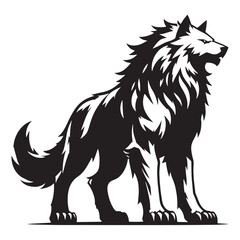 Ancient Fenrir silhouette symbolizing chaos and destruction - Fenrir illustration - Fenrir vector - mythical creature silhouette

