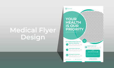 Simple healthcare and medical flyer design layout.