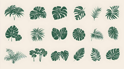 Tropical Leaf Silhouettes. Diverse tropical foliage, graphic design. Possible use illustrations, prints, digital art