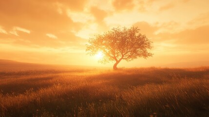 Obraz premium Serene Sunset Over Tree