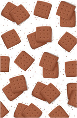 Square Chocolate biscuits cookies and crumbs pattern on white background