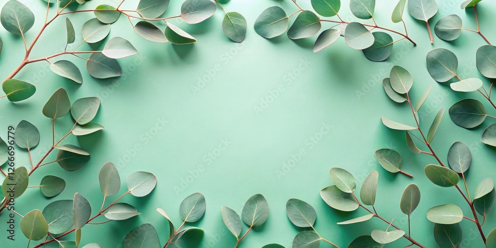 Aufkleber serene green leaves arranged in a circular frame on a pastel background