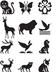 Various-animal-set-silhouette-vector with white background