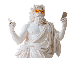 Isolated Statue of Greek God Taking Selfie with Gold Sunglasses
