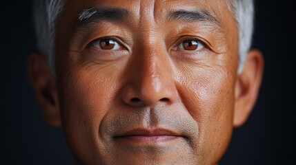 Fototapeta premium asia Before and after photos of a problematic face and healthy skin. Close Up Portrait of a Sweaty Senior Man