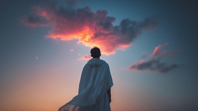 Solitary Figure Before Fiery Celestial Event