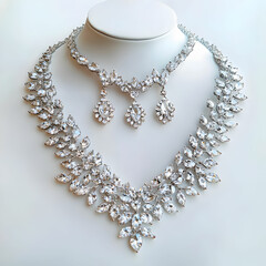 A crystal necklace and earrings set, beautifully displayed on a white background