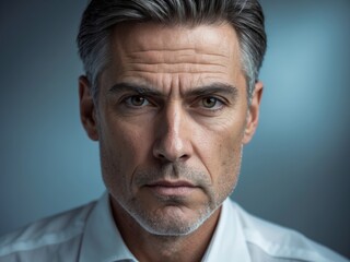 Fototapeta premium Strategic Thinker with Intense Look Facing the Camera.
