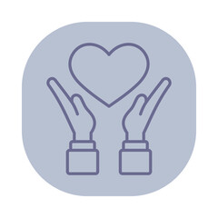 Icon of two hands clasping heart symbol. Care, compassion, and health awareness concept