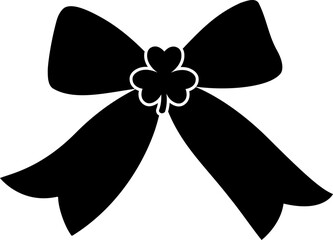 Bow with Shamrock Decoration silhouette.
St.Patrick's Day clover Bow silhouette isolated.
Transparent background.