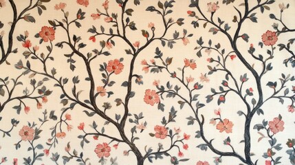 Floral wall design, palace interior, intricate pattern, background texture, design resource