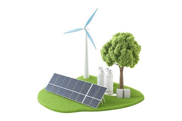 Eco-Friendly Renewable Energy Concept Featuring Solar Panels, Wind Turbine, and Green Tree
