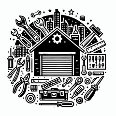 illustration, vector, image, art, art image, wallpaper, workshop, logo workshop, logo, icon, black and white