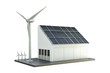 Futuristic Eco-Friendly House with Solar Panels and Wind Turbine on a Transparent Background