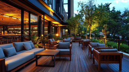 Fototapeta premium Evening Ambiance at a Chic Outdoor Lounge