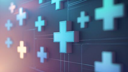 Obraz premium Futuristic Blue Medical Cross Symbol with Glowing 3D Minimalist Design