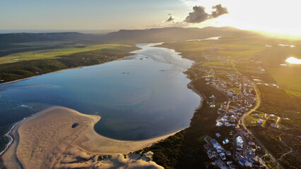 aerial view of river and town
