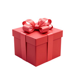 Red Gift Box PNG, Elegant Present with Satin Bow, Luxurious Wrapped Gift Transparent, Beautiful Red Package for Celebrations, Stylish Holiday Gift Box
