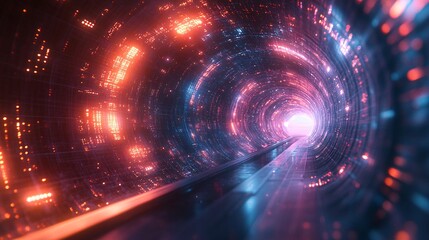 Fototapeta premium A vibrant, futuristic tunnel of light and energy, showcasing a mesmerizing blend of colors and patterns leading into a bright center.
