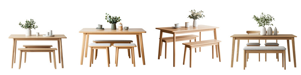 Minimalist Wooden Dining Furniture Set with Potted Plants for Cozy and Sophisticated Home Interiors  Elegant and Contemporary Design with Clean Lines and Natural Elements