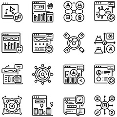 Data analysis set of web icons in line style. Data analytics icons for web and mobile app. Graphs, traffic analysis, data processing, research network collection,.....................