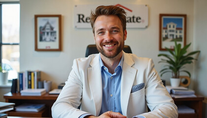 Smiling businessman in office setting