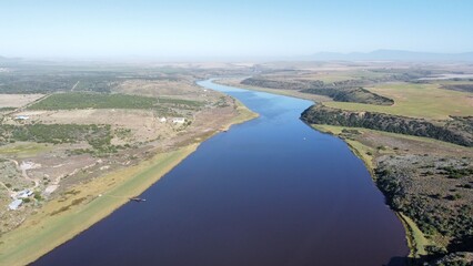 aerial view of river and countryside