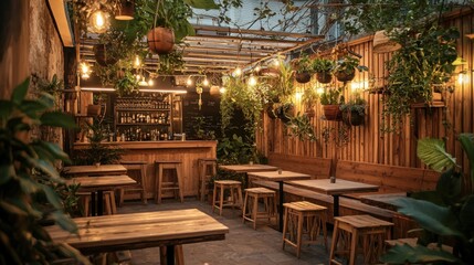 Fototapeta premium Luminous Botanical Bar: A Serene Oasis